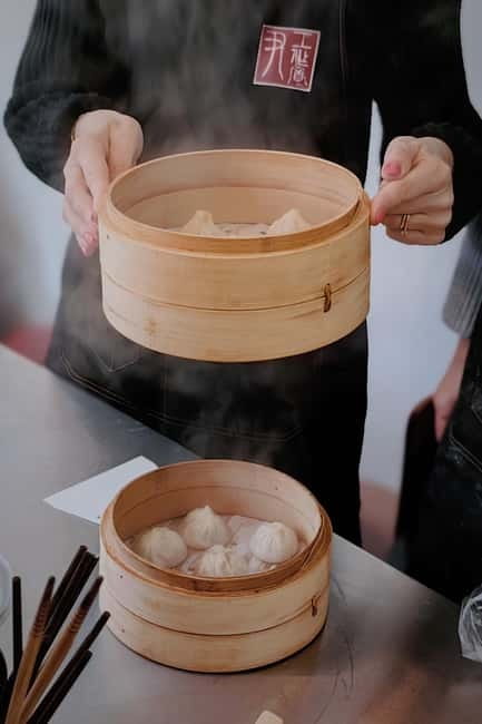 Make Soup Dumpling: Vegan or Pork in Shanghai Shikumen - Steaming in Bamboo Baskets and Eating with Vinegar, Ginger, and Tea